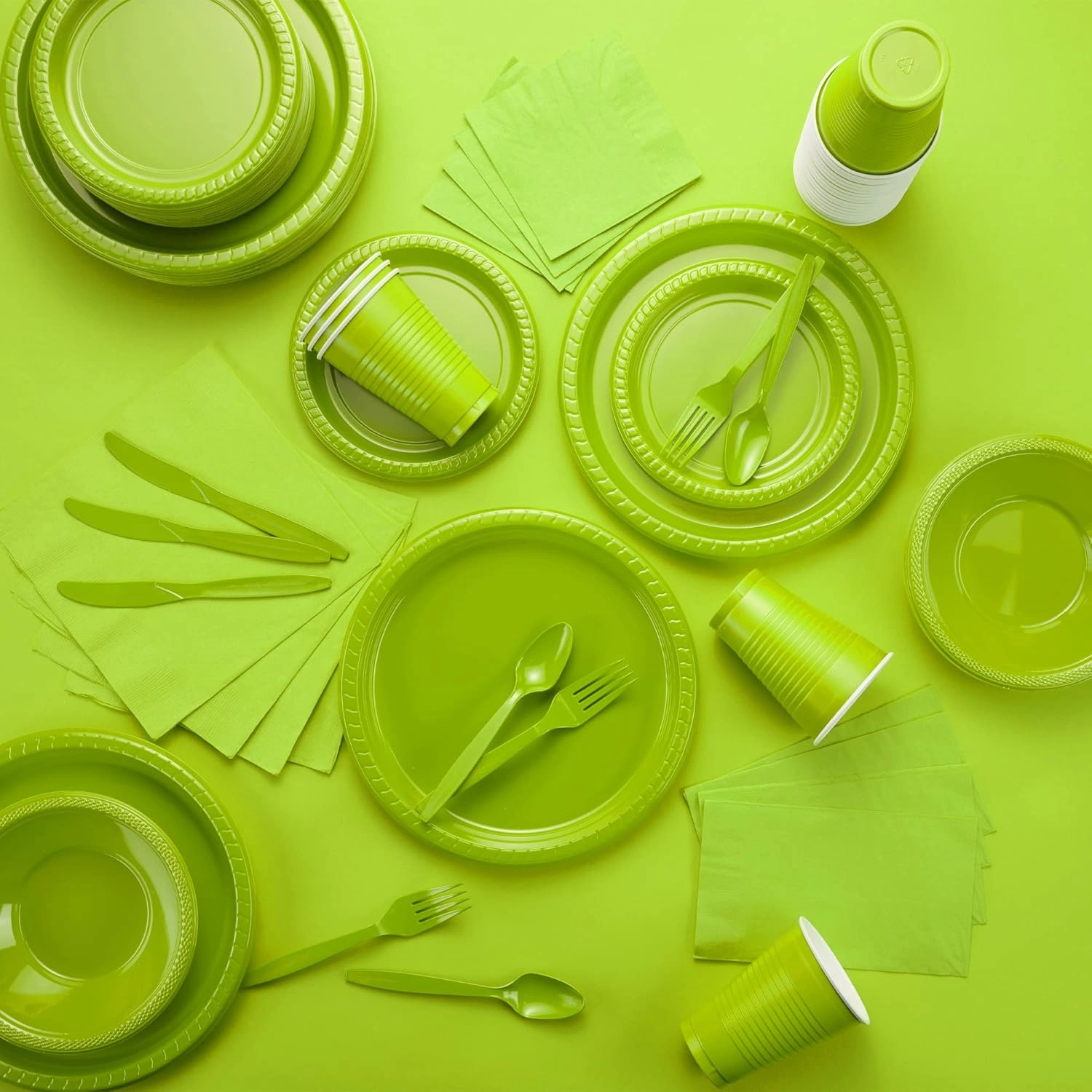 Plastic Plate, 10.4 inches, Disposable, Green, Set of 50