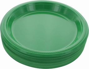 Plastic Plate, 10.4 inches, Disposable, Green, Set of 50