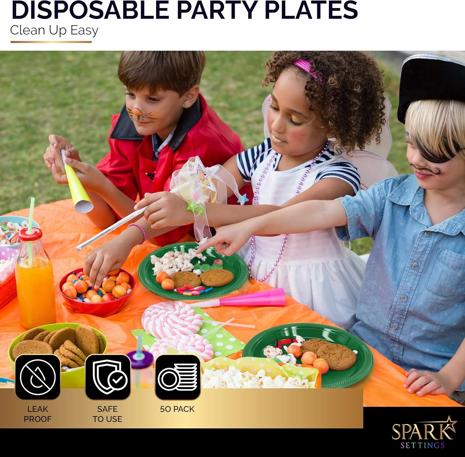 Plastic Plate, 10.4 inches, Disposable, Green, Set of 50