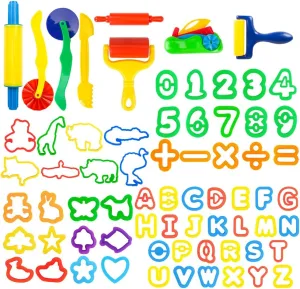 Play Dough Tools Set for Kids 69Pcs - Accessories, Letter and Numeral Molds, Rollers, Cutters, Animal Molds, and Art Clay Tools for Creative Dough Cutting