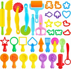 Play Dough Tools for Kids,35 Pieces Playdough Tools Set with Various Plastic Molds,Playdough Cutters,Rollers,Scissors,Dough Extruder