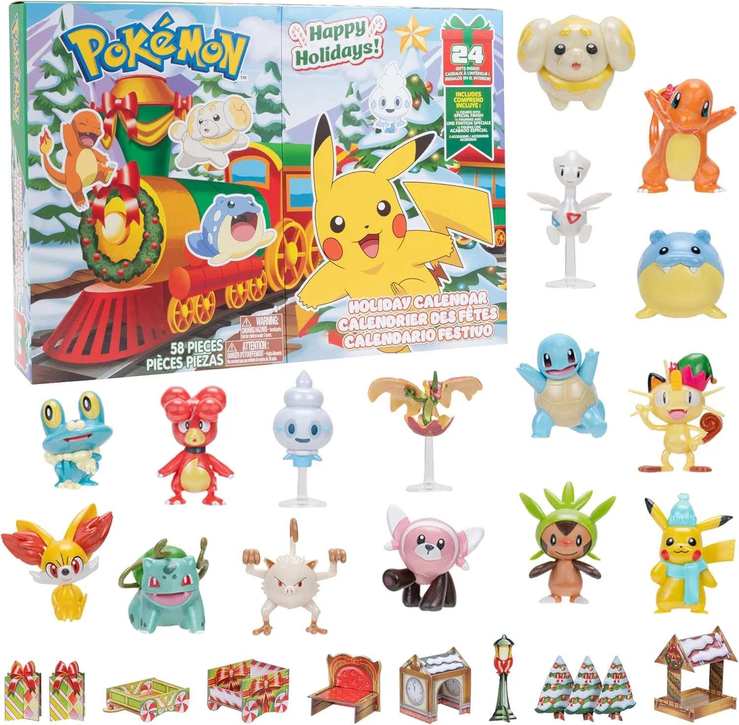 Pokémon 24 Piece Gift Figure Playset - Officially Licensed - Includes 2" Pikachu, Bulbasaur, Charmander & More - 16 Toy Figures & 8 Accessories - Kids, Boys, Girls, Pokemon Fans - 4 