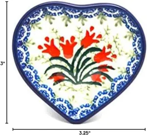 Polish Pottery Tea Bag Holder - Heart - Crimson Bells