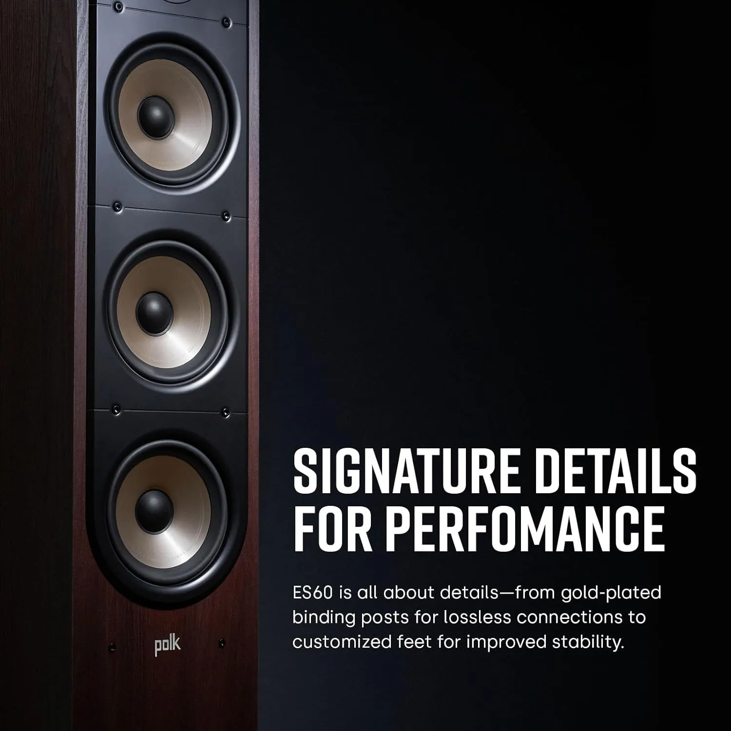 Polk Signature Elite ES60 Tower Speaker - Hi-Res Audio Certified, Dolby Atmos & DTS:X Compatible, 1" Tweeter & Three 6.5" Woofers, Power Port Technology for Effortless Bass, Elegant White-Washed