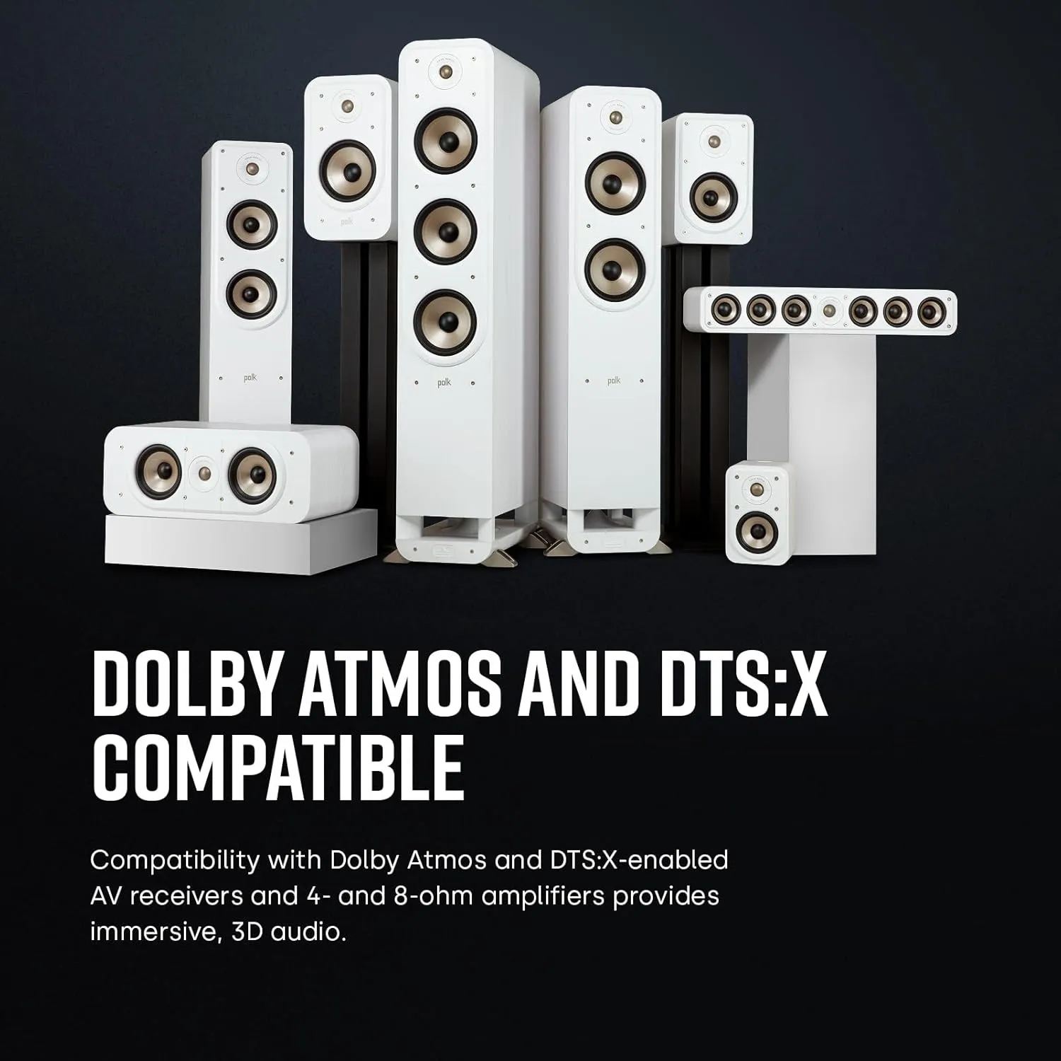Polk Signature Elite ES60 Tower Speaker - Hi-Res Audio Certified, Dolby Atmos & DTS:X Compatible, 1" Tweeter & Three 6.5" Woofers, Power Port Technology for Effortless Bass, Elegant White-Washed