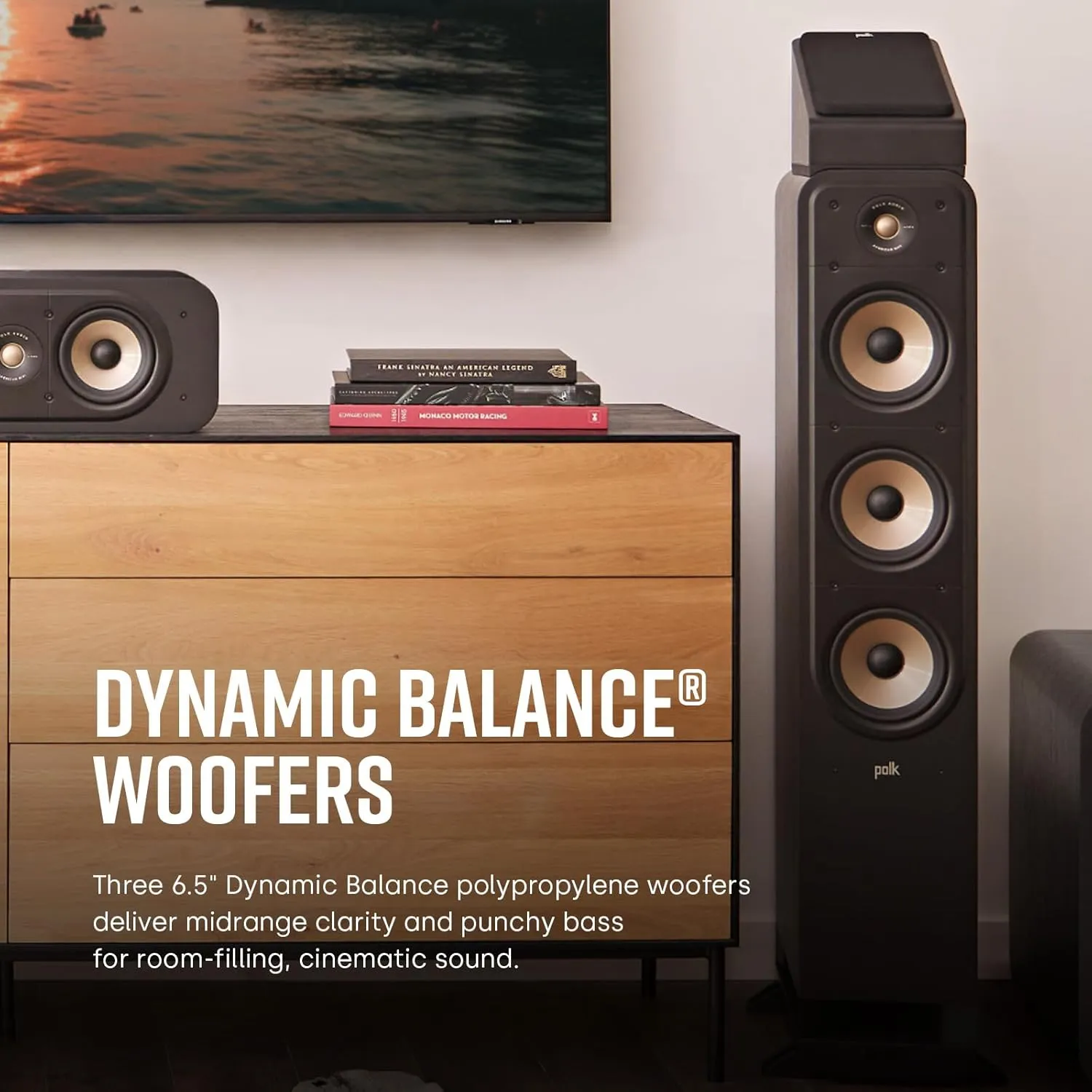 Polk Signature Elite ES60 Tower Speaker - Hi-Res Audio Certified, Dolby Atmos & DTS:X Compatible, 1" Tweeter & Three 6.5" Woofers, Power Port Technology for Effortless Bass, Elegant White-Washed