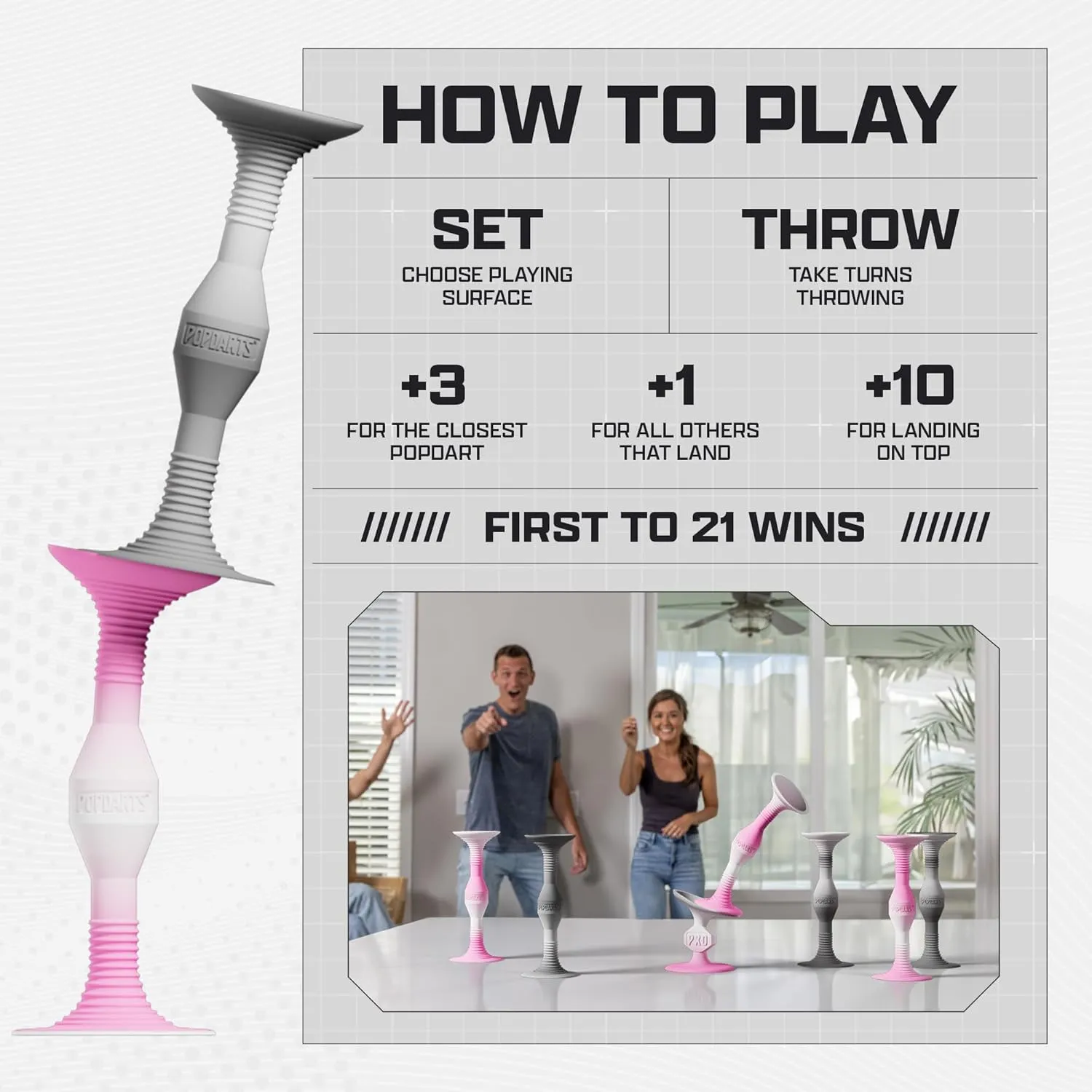 POPDARTS PRO Pack Game Set (Pink & Gray) - Indoor, Outdoor Suction Cup Throwing Game - Competition with a POP