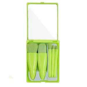 Portable 5-piece makeup brush set, travel makeup brush set, mini multi-functional makeup brush with mirror (bright yellow)