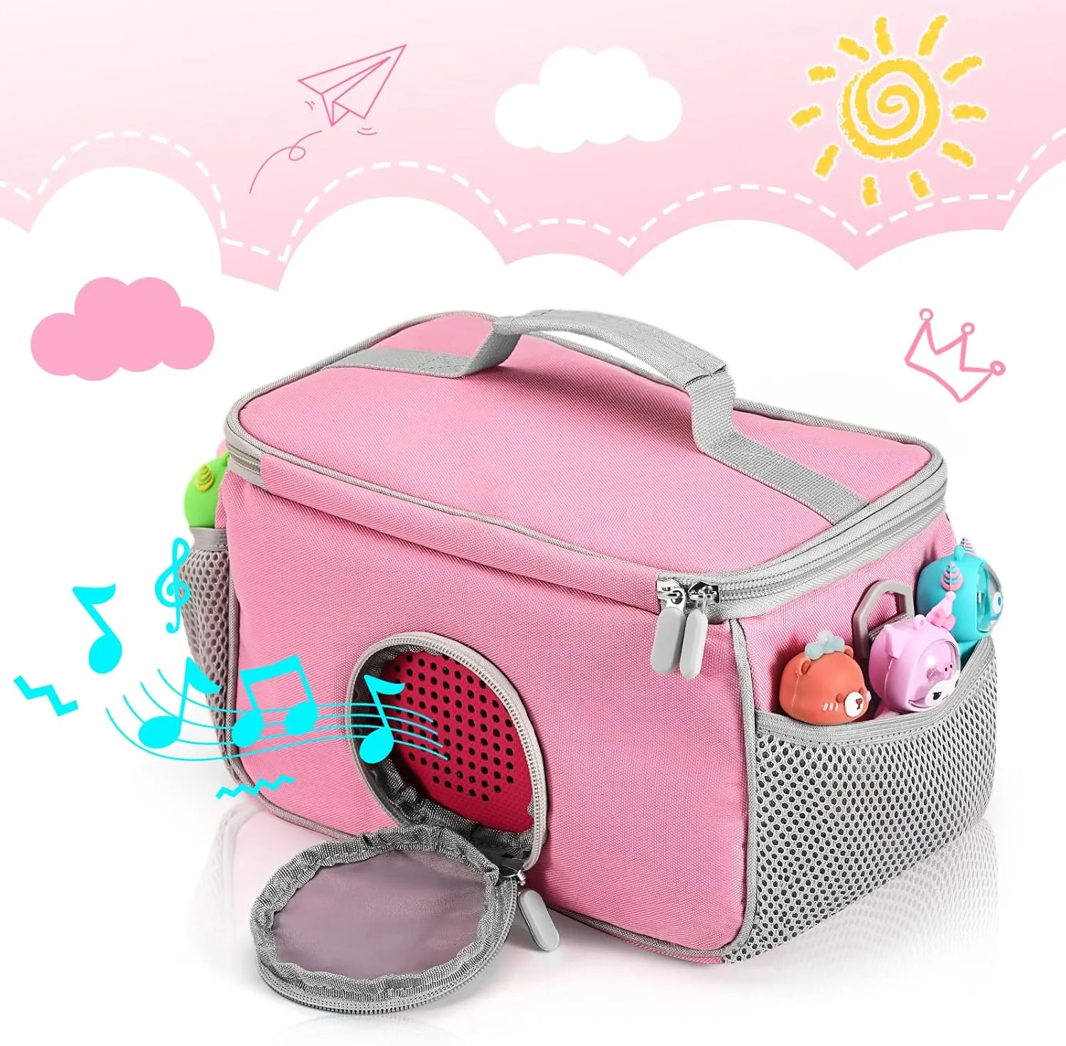 Portable Carrying Case Compatible with Toniebox Starter Set and Tonies Figurines, Storage Musical Toy Carrying Bag for Toniebox Accessories (Light Pink)