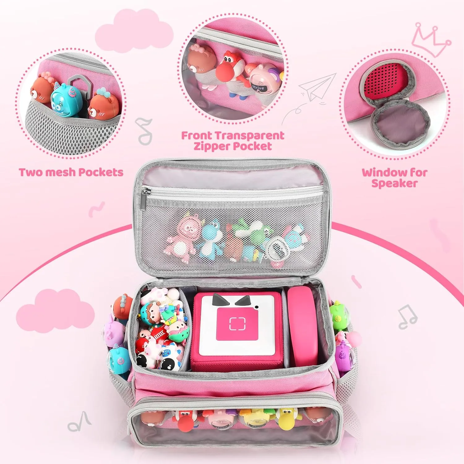 Portable Carrying Case Compatible with Toniebox Starter Set and Tonies Figurines, Storage Musical Toy Carrying Bag for Toniebox Accessories (Light Pink)