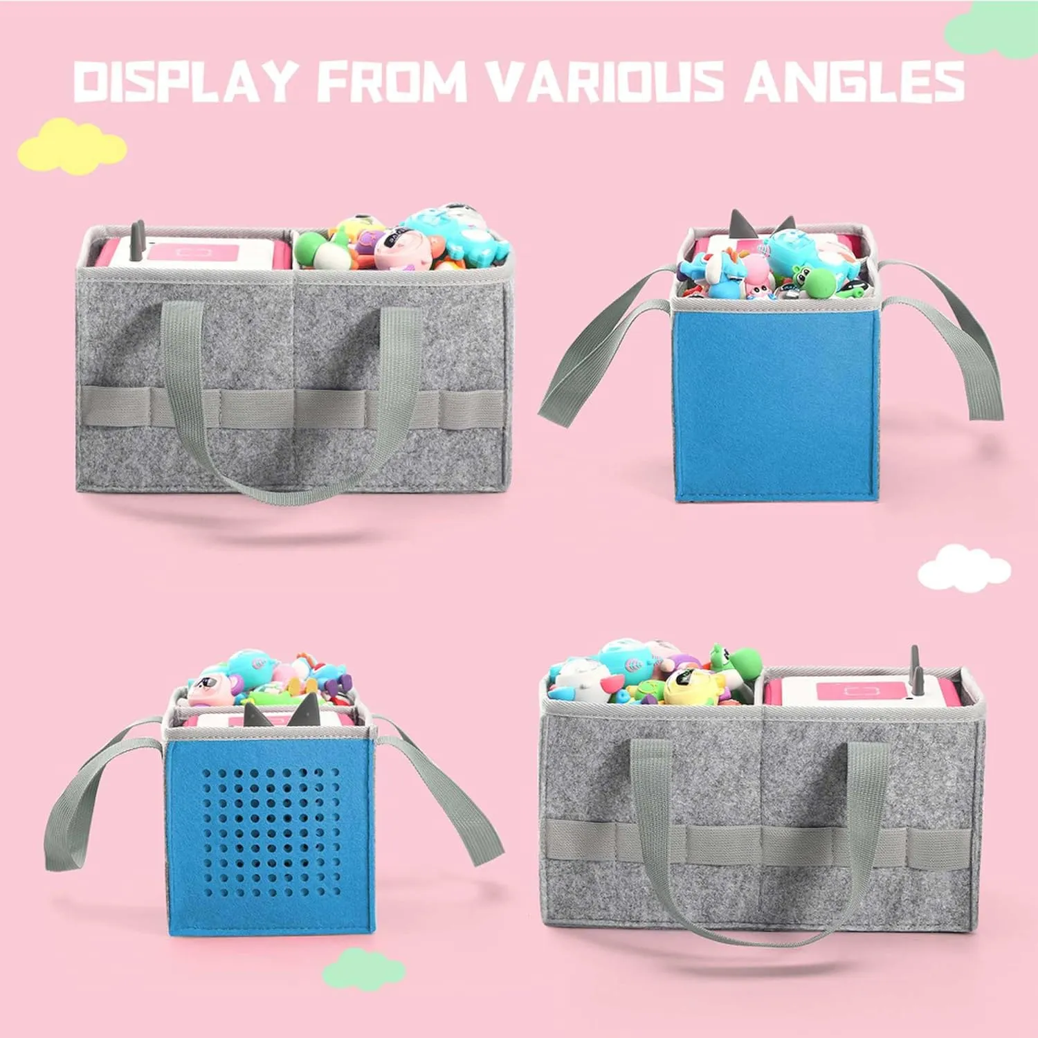 Portable Carrying Case Compatible with Toniebox Starter Set and Tonies Figurines,Travel Felt Cloth Musical Toy Folding Bag for Toniebox Accessories (Light Blue)
