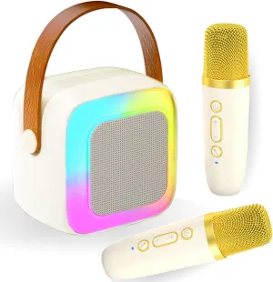 Portable Karaoke Machine Adults Kids - Mini Bluetooth Karoke Speaker with 2 Wireless Microphone & RGB Light for Home TV KTV Outdoor Singing Gifts Girls Boys (White 2 Mic)
