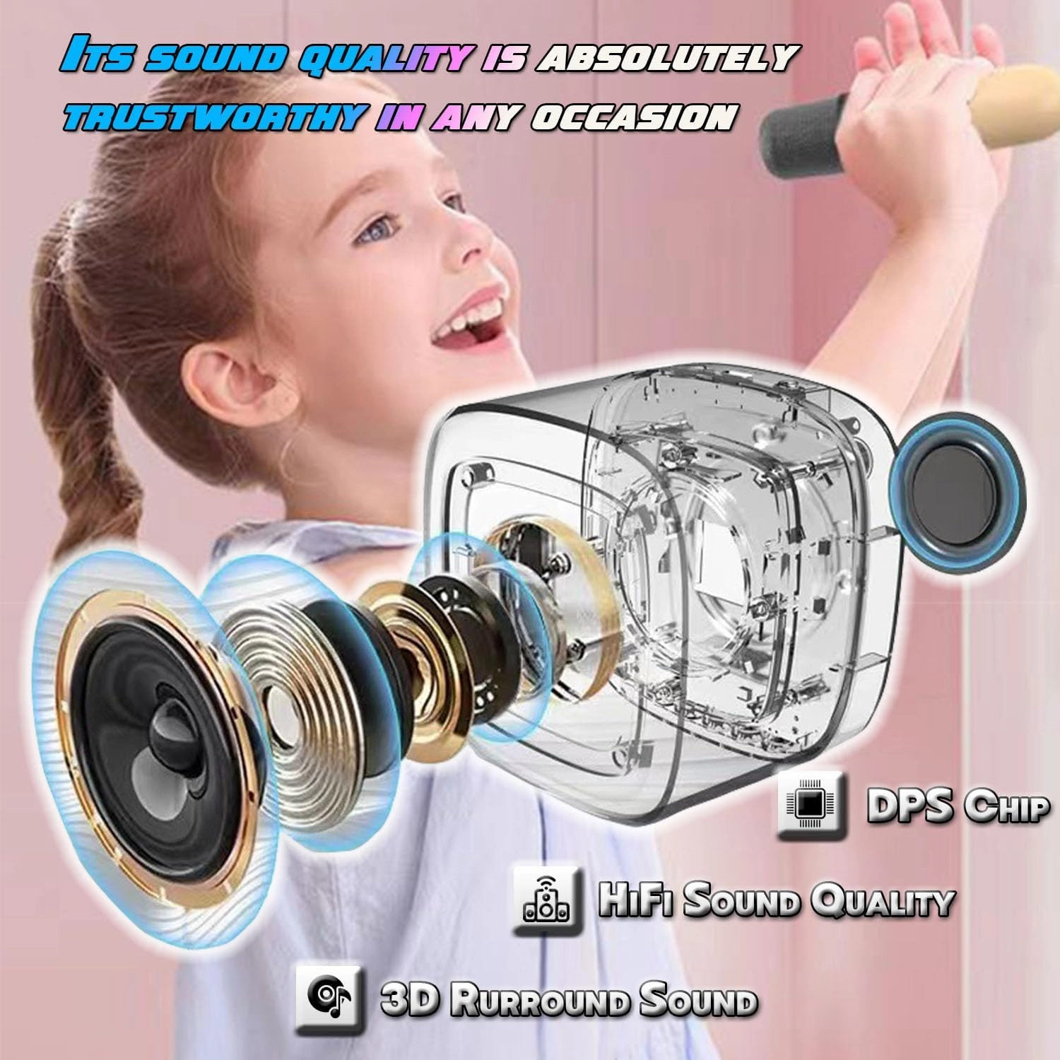 Portable Karaoke Machine Adults Kids - Mini Bluetooth Karaoke Speaker Set with 2 Wireless Mics & RGB Lights for Girls Boys Family Home Party (Blue 2 mics)