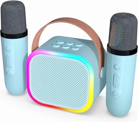 Portable Karaoke Machine Adults Kids - Mini Bluetooth Karaoke Speaker Set with 2 Wireless Mics & RGB Lights for Girls Boys Family Home Party (Blue 2 mics)