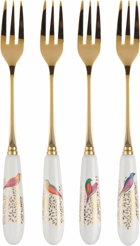 Portmeirion Sara Miller London Chelsea Pastry Forks | Set of 4 Forks for Dessert and Appetizers | Made of Stainless Steel and Fine Porcelain | Handwash Only