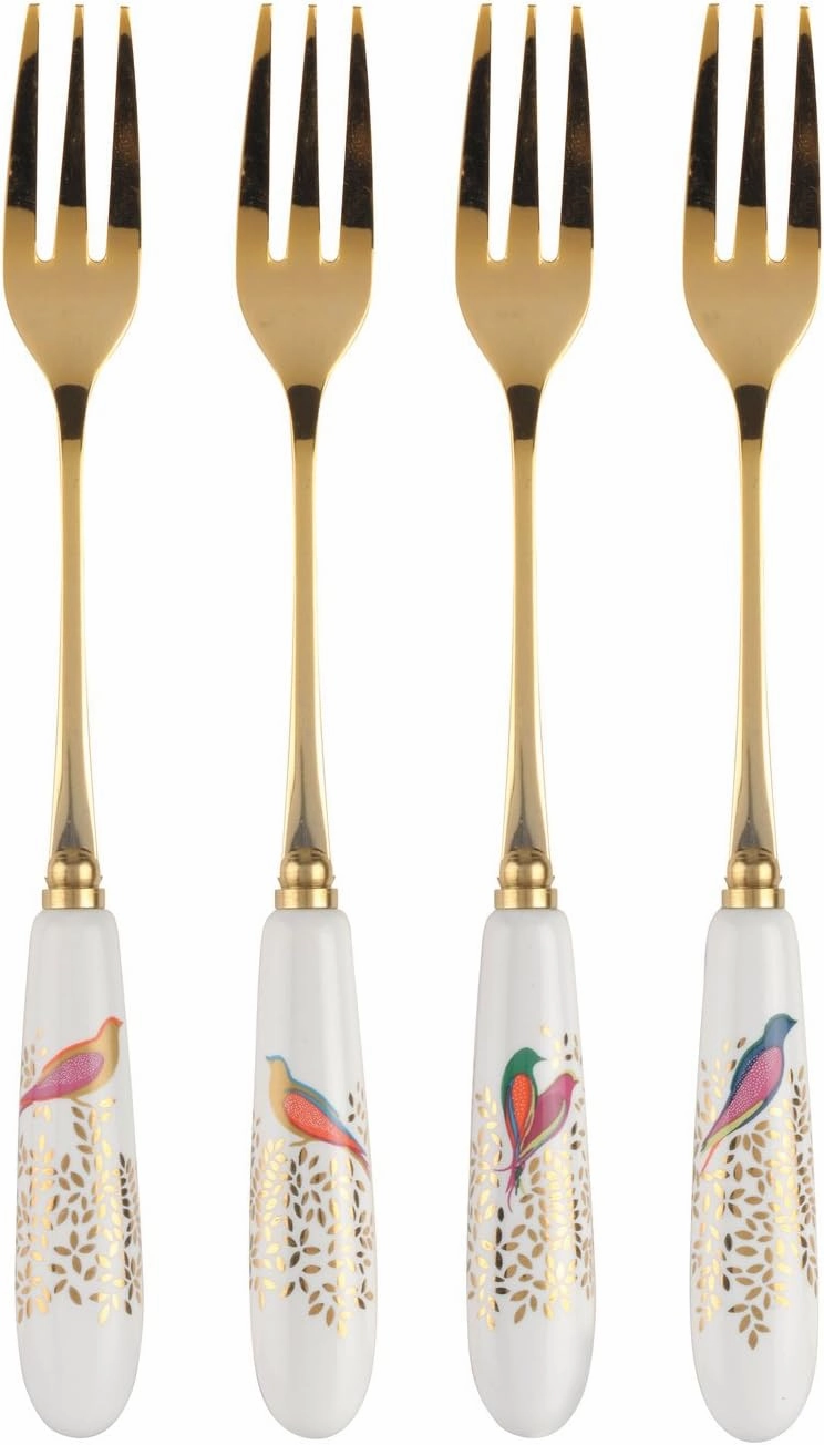 Portmeirion Sara Miller London Chelsea Pastry Forks | Set of 4 Forks for Dessert and Appetizers | Made of Stainless Steel and Fine Porcelain | Handwash Only