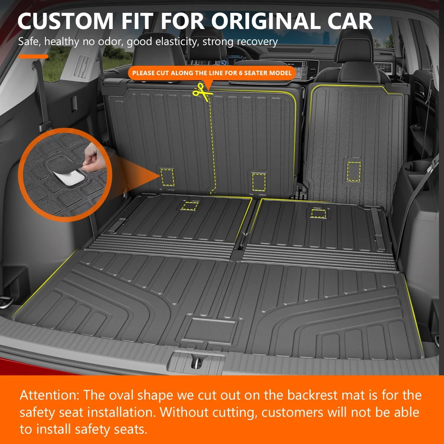 powoq Cargo Liner Compatible with 2018-2025 Volkswagen Atlas Cargo Mat TPE Trunk Mat 2nd Backrest Liner Replacement for 18-25 VW Atlas Accessories (Rear Backrest Mat with Trunk Mat 2nd Backrest Mat)