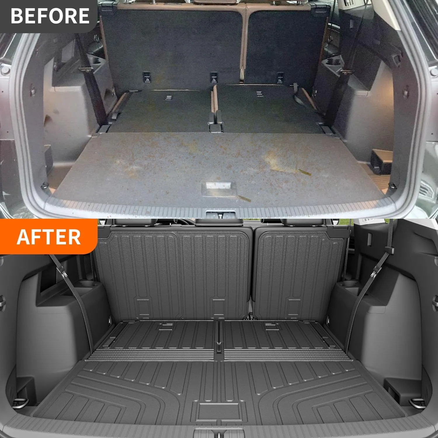 powoq Cargo Liner Compatible with 2018-2025 Volkswagen Atlas Cargo Mat TPE Trunk Mat 2nd Backrest Liner Replacement for 18-25 VW Atlas Accessories (Rear Backrest Mat with Trunk Mat 2nd Backrest Mat)