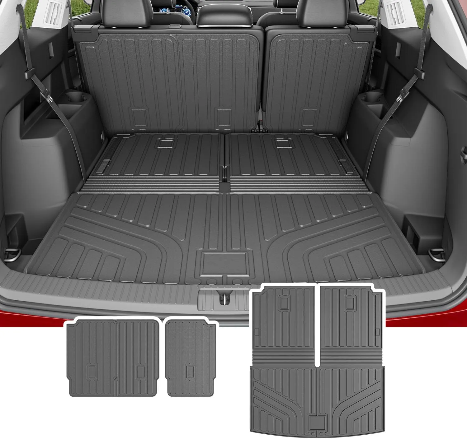 powoq Cargo Liner Compatible with 2018-2025 Volkswagen Atlas Cargo Mat TPE Trunk Mat 2nd Backrest Liner Replacement for 18-25 VW Atlas Accessories (Rear Backrest Mat with Trunk Mat 2nd Backrest Mat)