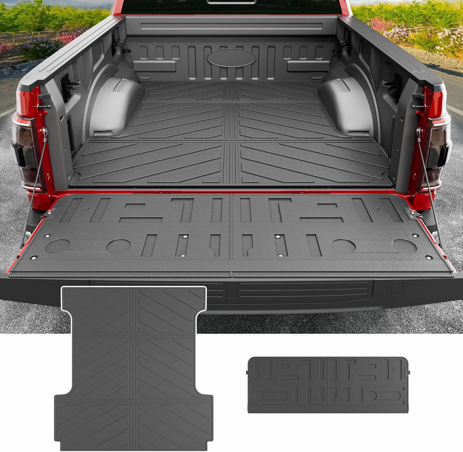 powoq 5.5FT Truck Mat Compatible with 2021 2022 2023 2024 2025 Ford F150 Truck Bed Mat TPE Tailgate Liner Replacement for 2021-2025 Ford F-150 Accessories (5.5FT Bed Mat Tailgate Mat)