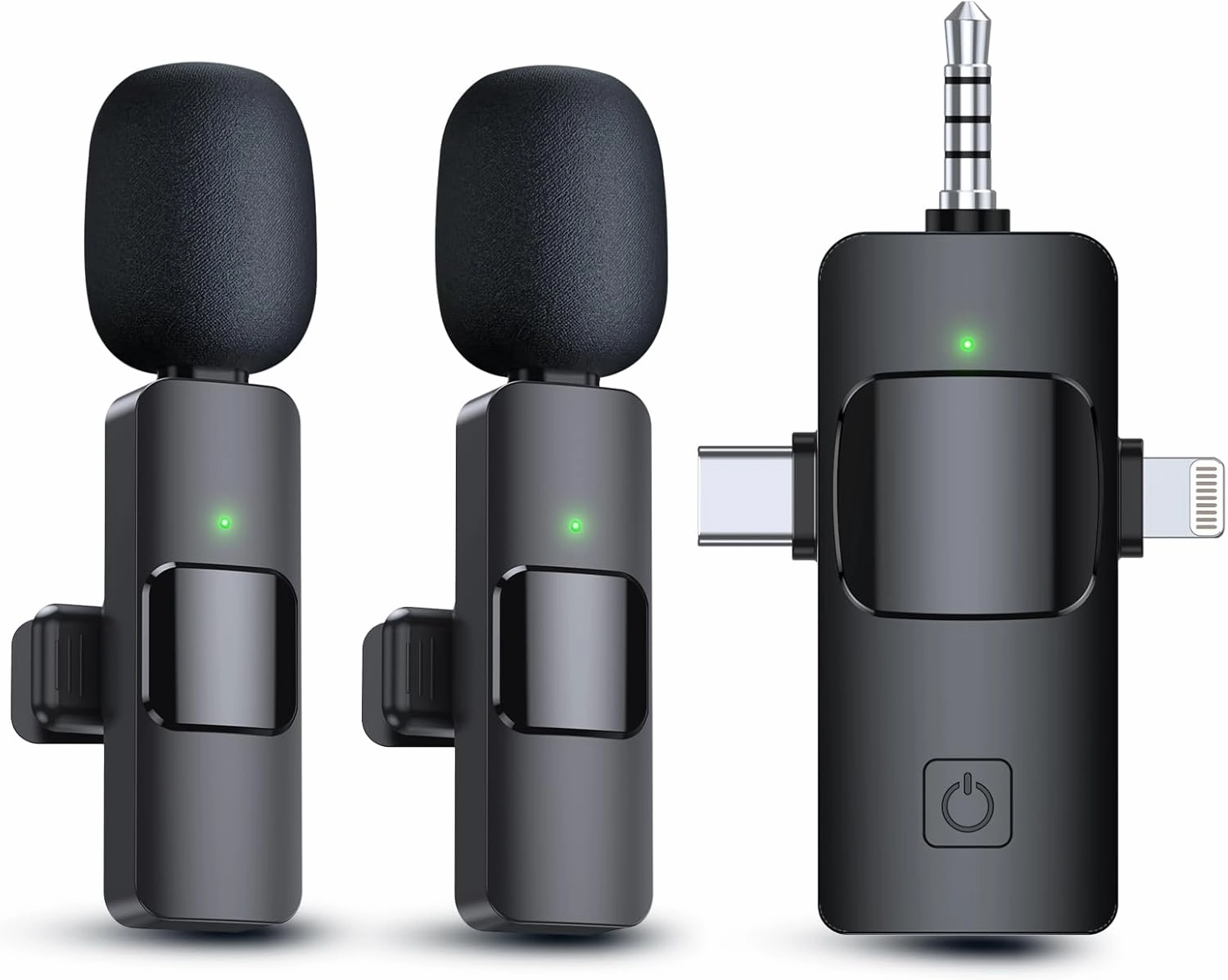 PQRQP 3 in 1 Wireless Lavalier Microphones for iPhone, iPad, Android, Camera, USB-C Microphone, 7-Hour Battery, Mini Microphone with Noise Reduction for Video Recording, Vlog, YouTube, TikTok