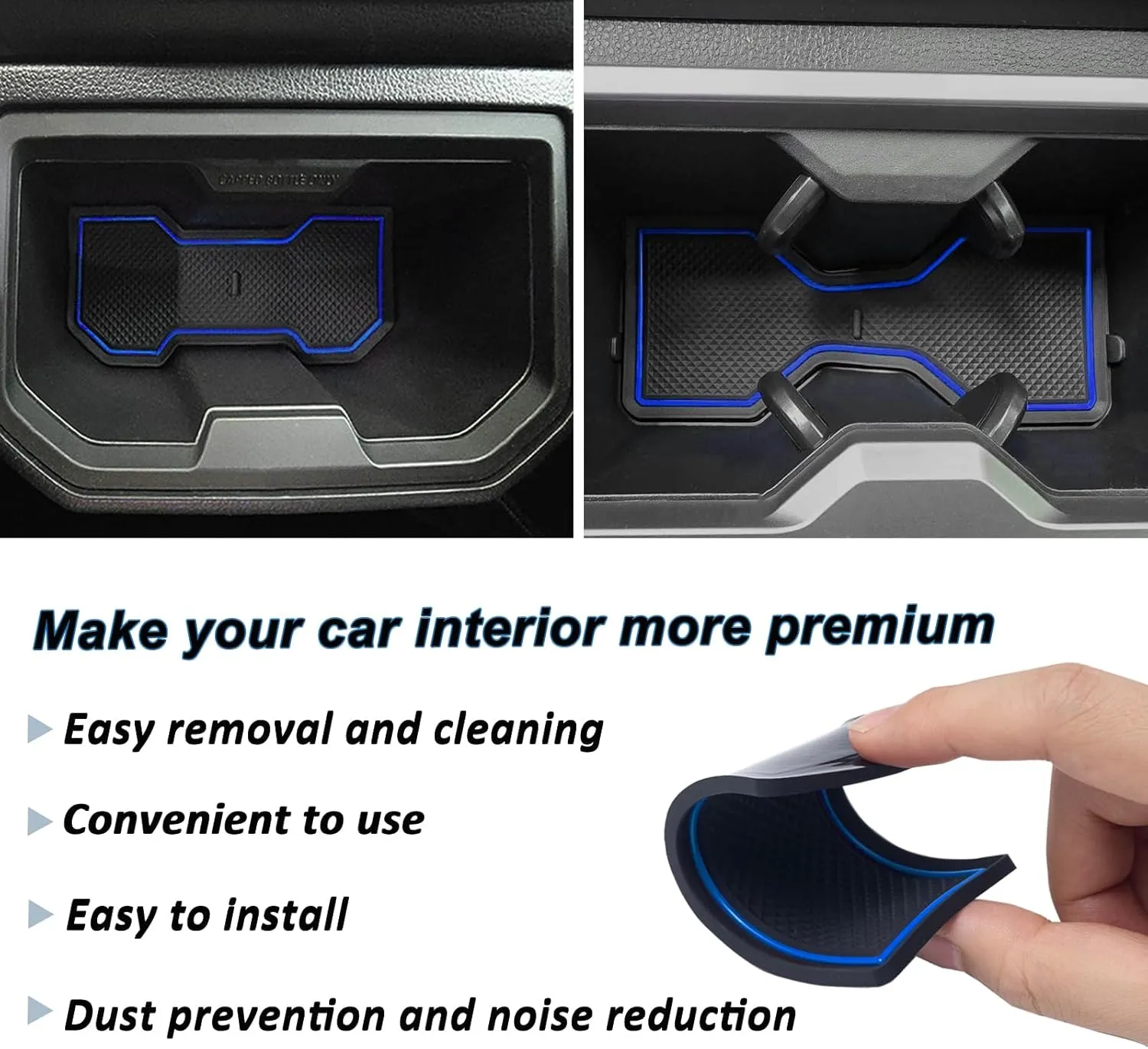 Premium Custom Liner Mat Compatible with 2024 2025 Toyota Tacoma(4th Gen) Double Cab Accessories Center Console Door Pocket Cup Holder 14Pcs（Dark Blue，Patented Design）