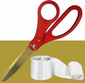 Premium Ribbon Cutting Ceremony Kit - 25 Inch Red Large Grand Opening Scissors with Golden Blade and White Satin Ribbon for Ceremonial and Special Events Grand Opening Business