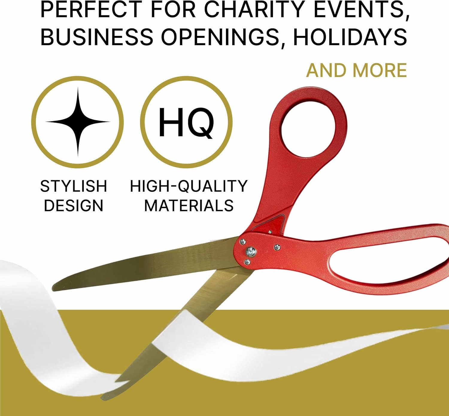 Premium Ribbon Cutting Ceremony Kit - 25 Inch Red Large Grand Opening Scissors with Golden Blade and White Satin Ribbon for Ceremonial and Special Events Grand Opening Business