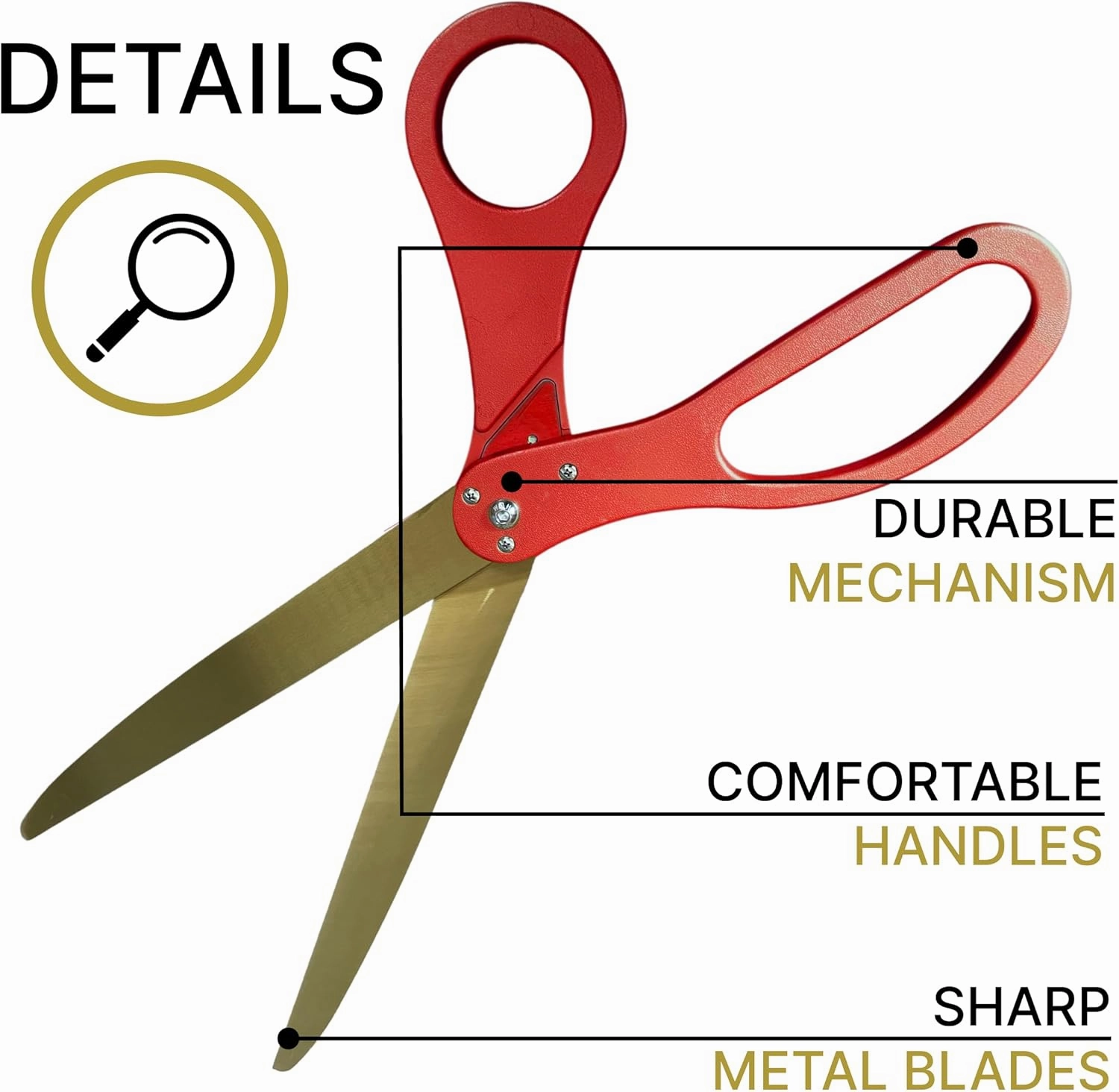 Premium Ribbon Cutting Ceremony Kit - 25 Inch Red Large Grand Opening Scissors with Golden Blade and White Satin Ribbon for Ceremonial and Special Events Grand Opening Business
