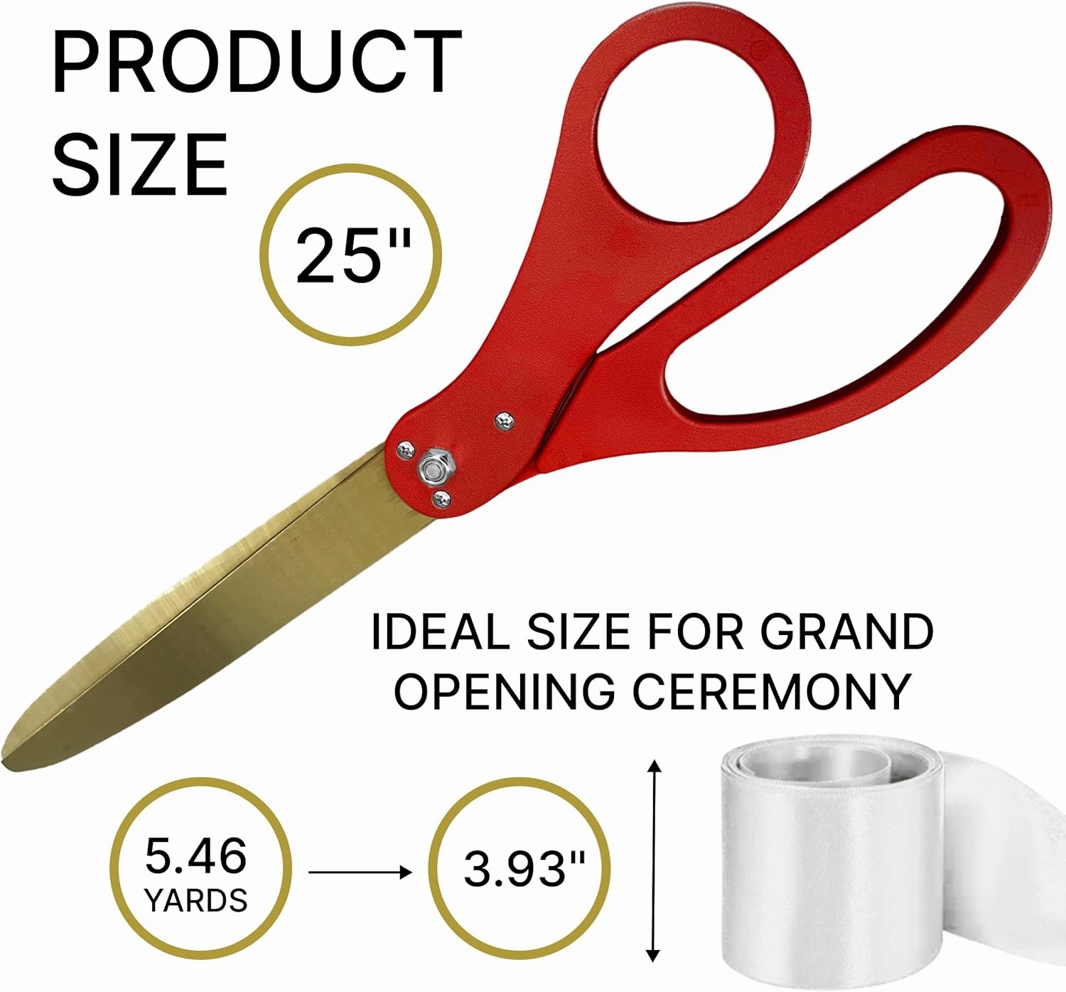 Premium Ribbon Cutting Ceremony Kit - 25 Inch Red Large Grand Opening Scissors with Golden Blade and White Satin Ribbon for Ceremonial and Special Events Grand Opening Business