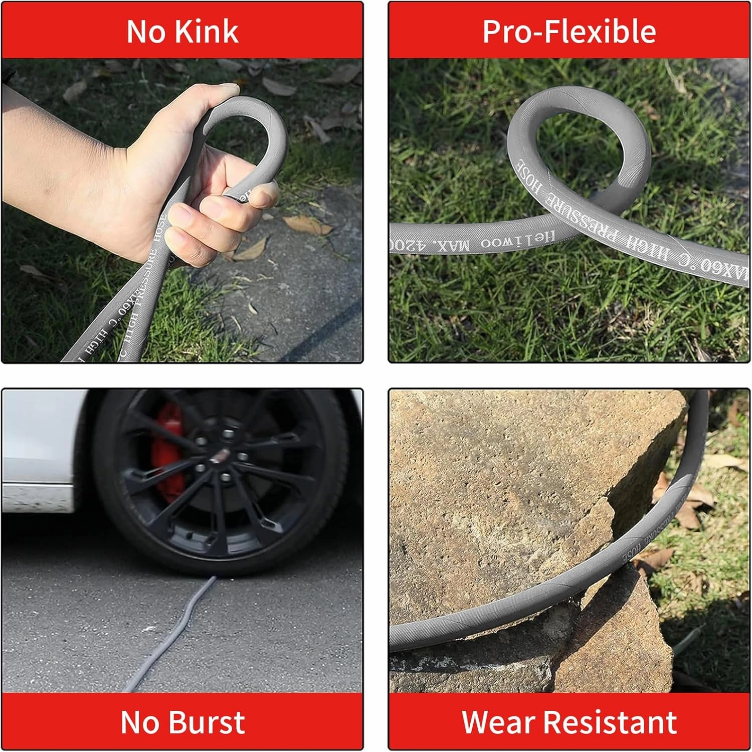 Pressure Washer Hose 25FT, 4200PSI High Tensile Wire Braid Kink Resistant Power Washer Extension Hose, 1/4'' Flexible Replacement Hose with M22-14mm Brass Swivel Thread and 3/8 Quick Connect