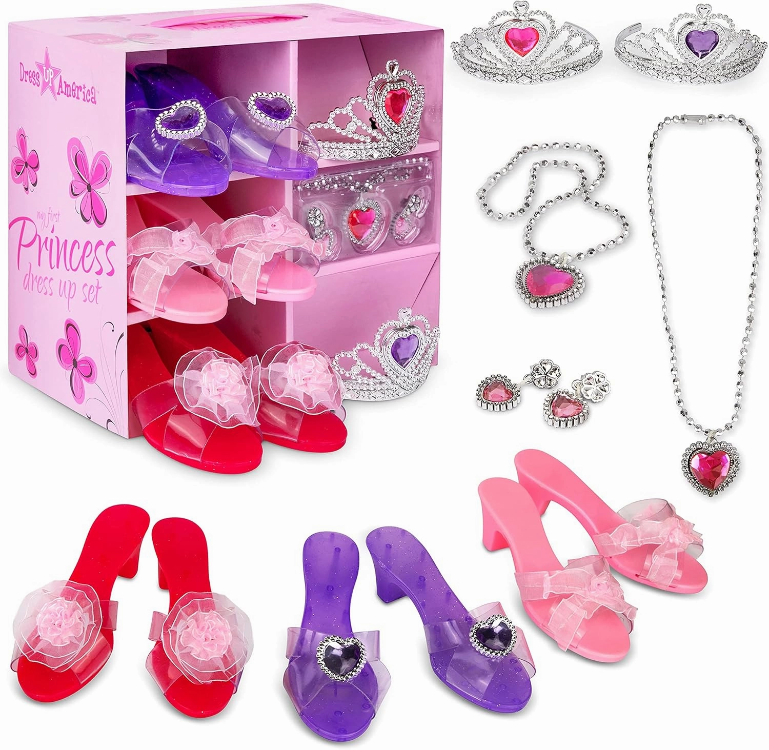 Princess Dress Up Shoes for Girls - Princess Heels, Tiaras, and Costume Jewelry Set - Toddler Gifts for Ages 3, 4, 5, 6 - Dress Up Birthday Gifts for Girls