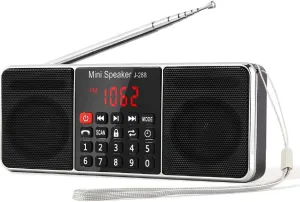 PRUNUS J-288 Portable Radio AM FM Radio with Bluetooth Speaker, Sleep Timer, Power-Saving Display, Ultra-Long Antenna, AUX Input & USB Disk & TF Card MP3 Player, NO Manual Preset