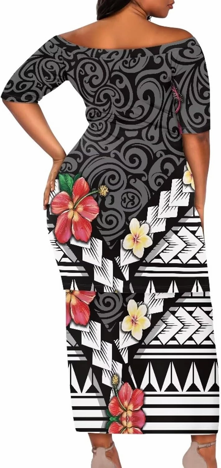 Puletasi Traditional Off Shoulder Dress Plus Size Tops and Skirt Sets