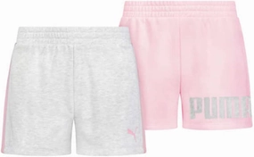 PUMA Girls' 2pk Performance Fleece Graphic Logo Short Set (Pink/Gray Stripe, Small)