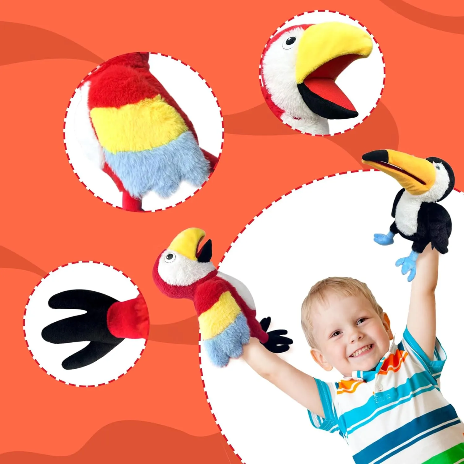 Puppets Parrot Hand Puppet,13.8" Animal Puppets Hand Puppets Bird Stuffed Animal Hand Puppets for Kids with Movable Mouth,Puppet Plush Multi-Color Toys Bird Puppet Role Play Teaching(Red)