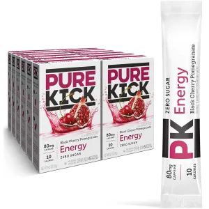 PURE KICK Energy Singles To Go Drink Mix, Black Cherry Pomegranate, Includes 12 Boxes with 6 Packets in each Box, 72 Total Packets