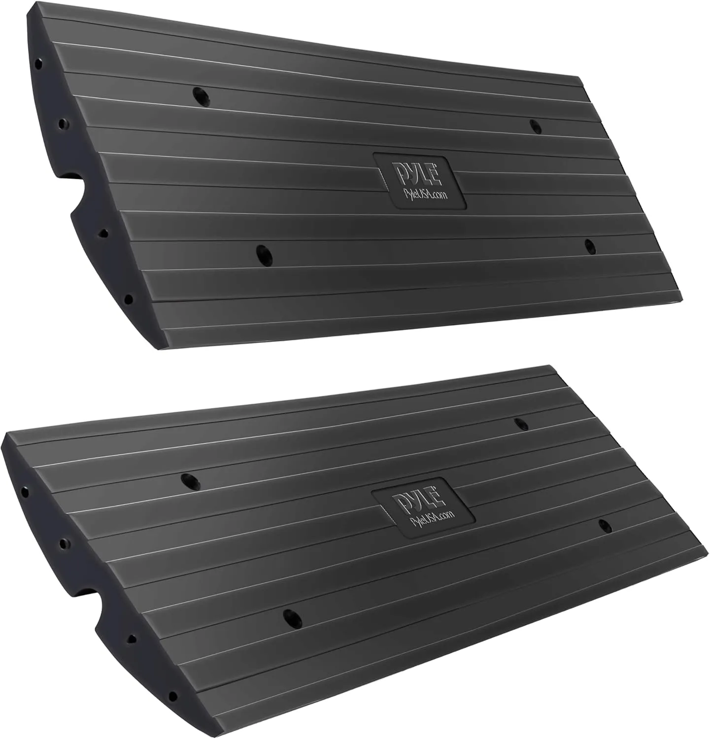 Pyle Car Vehicle Curbside Driveway Ramp - 4ft Heavy Duty Rubber Threshold Bridge Tracks Curb Ramps, 2 Pieces Set (for Car, Truck, Scooter, Bike, Motorcycle, Wheelchair Mobility), Black