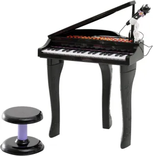 Qaba 37-Key Kids Toy Keyboard Piano Musical Electronic Instrument Grand Piano with Microphone, Stool, MP3, U-Disk, Lights for 3-6 Years, Black