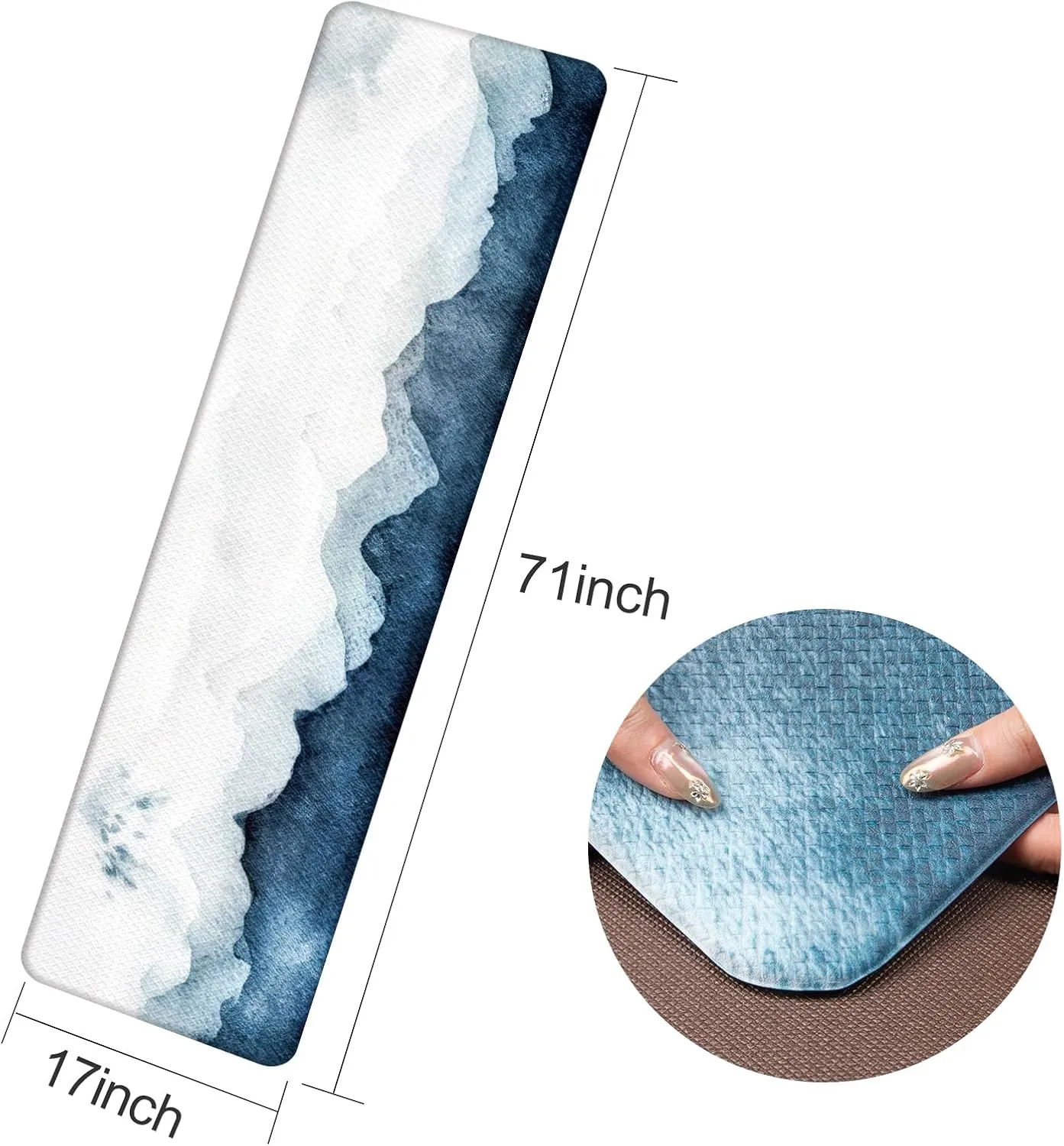 QIYI Kitchen Floor Mat 1 Piece Anti Fatigue Cushioned Runner Rug Leather Waterproof Oil Proof Non Skid Long Laundry Standing Mat Soft Foam Doormat 17" W x 71" L - Blue and White Watercolor Mountain