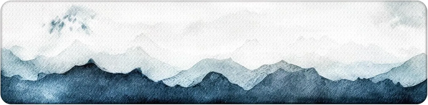 QIYI Kitchen Floor Mat 1 Piece Anti Fatigue Cushioned Runner Rug Leather Waterproof Oil Proof Non Skid Long Laundry Standing Mat Soft Foam Doormat 17" W x 71" L - Blue and White Watercolor Mountain