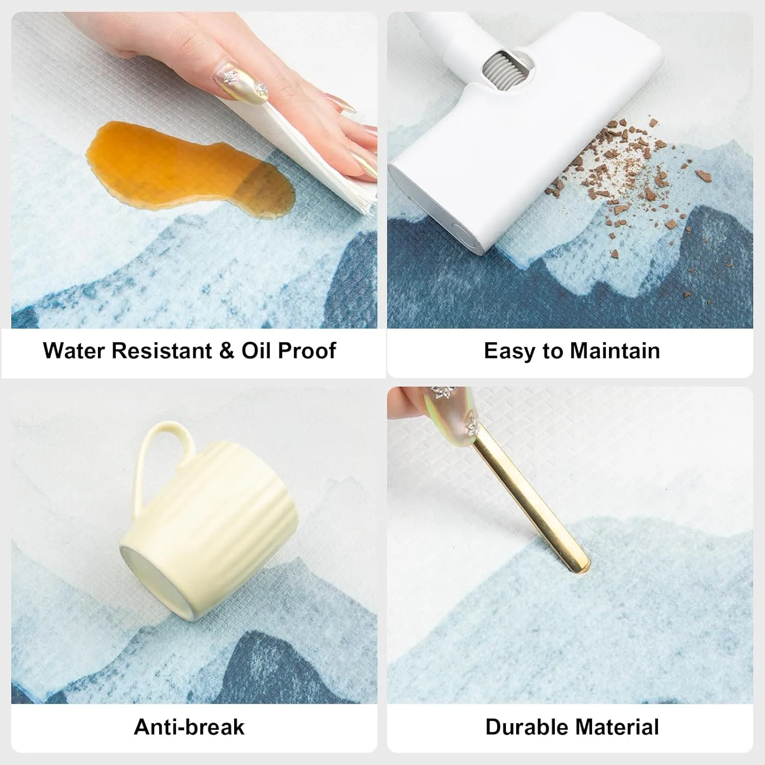 QIYI Kitchen Floor Mat 1 Piece Anti Fatigue Cushioned Runner Rug Leather Waterproof Oil Proof Non Skid Long Laundry Standing Mat Soft Foam Doormat 17" W x 71" L - Blue and White Watercolor Mountain