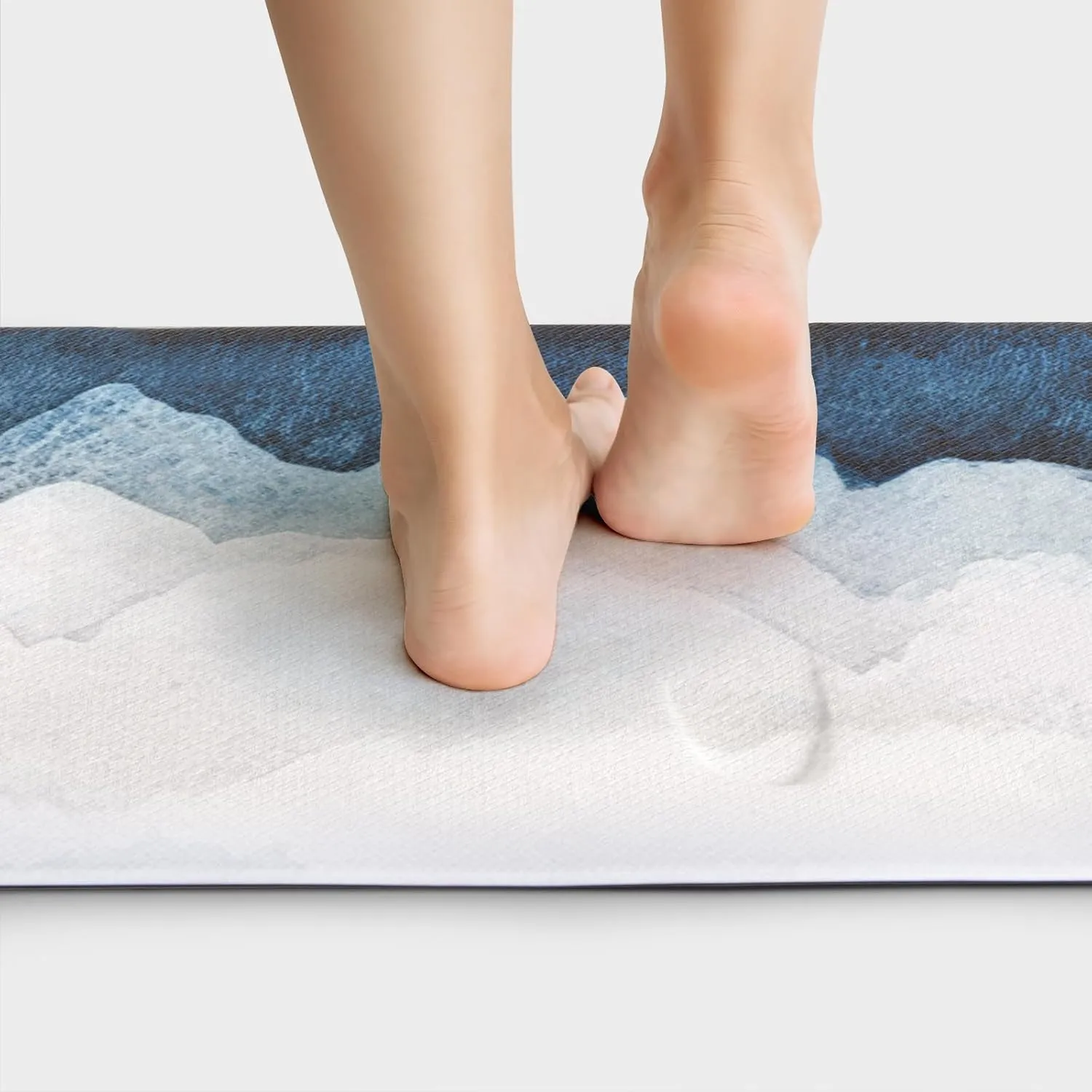 QIYI Kitchen Floor Mat 1 Piece Anti Fatigue Cushioned Runner Rug Leather Waterproof Oil Proof Non Skid Long Laundry Standing Mat Soft Foam Doormat 17" W x 71" L - Blue and White Watercolor Mountain