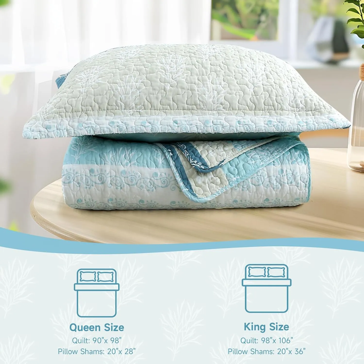 Quilt Set Queen Size - Queen Quilts Bedding Set, 100% Cotton Reversible Luxury Comforter Set, Farmhouse Floral Boho Striped Patchwork Bedspreads Set with Shams for All Season, Blue