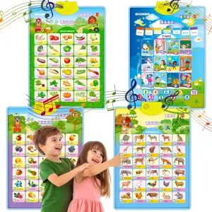 QUOKKA Educational Toys for Kids 5-7 Year Old - Set of 4 Vertical 4 Learning Wall Chart for Toddlers Age 3 4 6  - Interactive Speech Therapy Poster Boy Girl - Autism Puzzle Game 8-10-12
