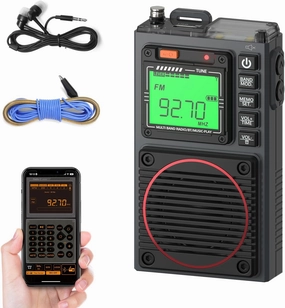 Raddy RF75A APP Control Shortwave Radio, Portable AM/FM/VHF/SW/WB Weather Radio, Pocket Radio Rechargeable w/ 9.85 Ft Wire Antenna