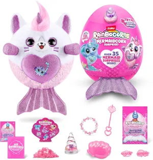 Rainbocorns Mermaidcorn (Kitten) by ZURU, Collectible Plush, Mermaid Surprises, Cuddle Plush Stuffed Animal, Surprise Egg, Stickers, Magic Sands & Bubble Mixture, for Girls 3  Up