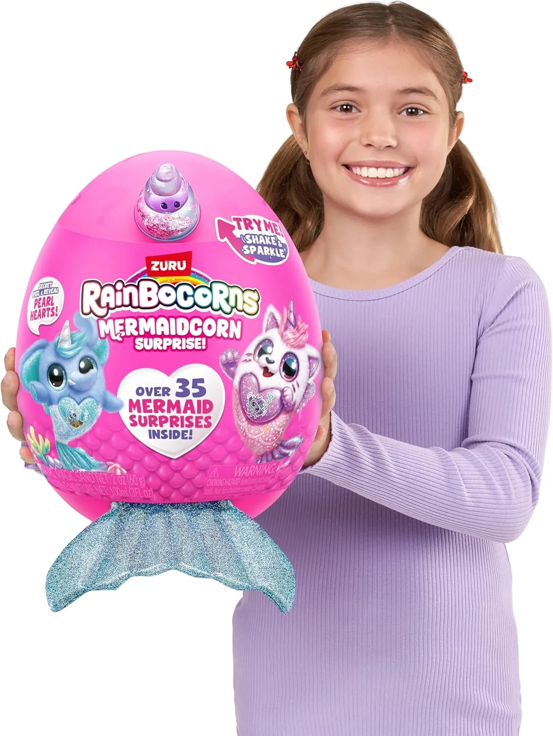 Rainbocorns Mermaidcorn (Kitten) by ZURU, Collectible Plush, Mermaid Surprises, Cuddle Plush Stuffed Animal, Surprise Egg, Stickers, Magic Sands & Bubble Mixture, for Girls 3  Up