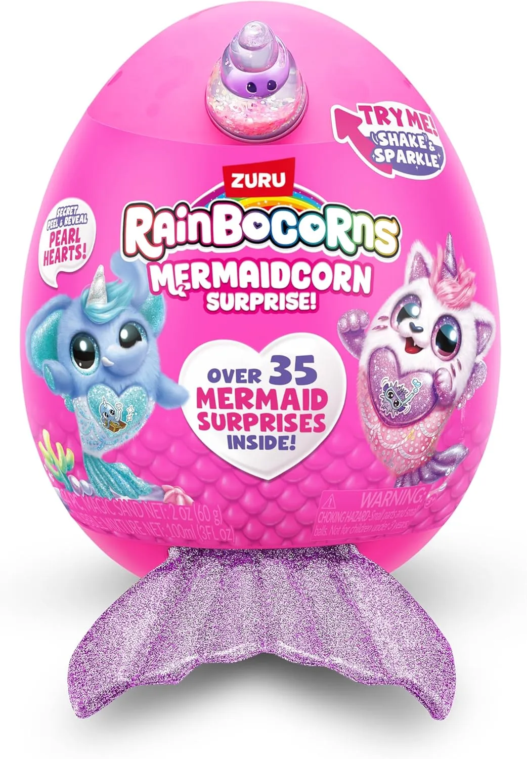 Rainbocorns Mermaidcorn (Kitten) by ZURU, Collectible Plush, Mermaid Surprises, Cuddle Plush Stuffed Animal, Surprise Egg, Stickers, Magic Sands & Bubble Mixture, for Girls 3  Up