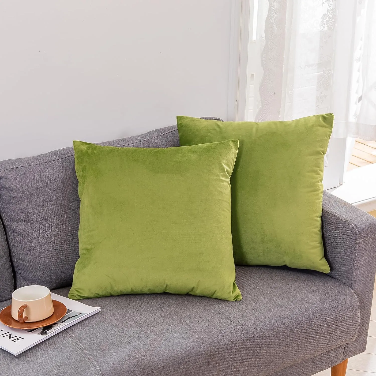 RainRoad Bright Green Throw Pillows Covers Set of 2 Soft Velvet Decorative Pillow Covers 20x20 Inch for Couch Bed (Bright Green, 20" x 20"(Pack of 2))